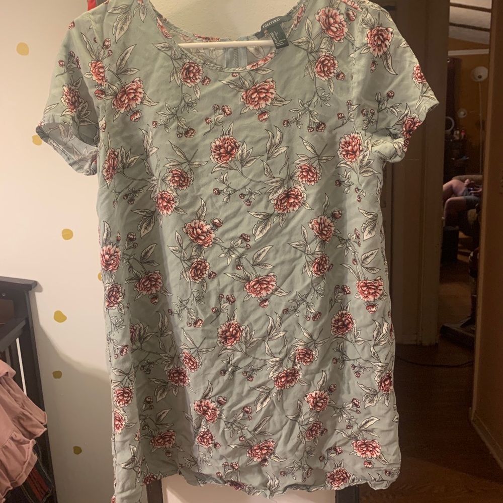 Mint Floral Tunic Zip Up Back